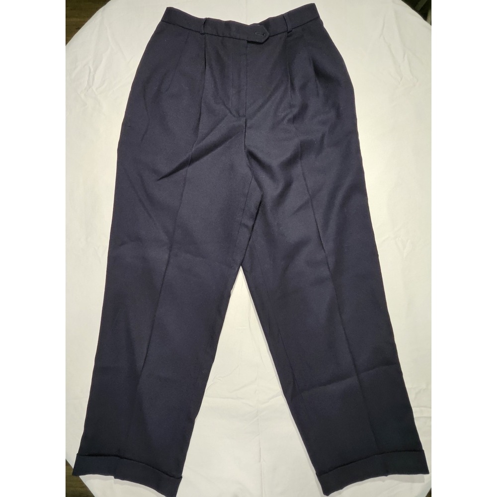 Vintage Talbots Pure Wool Wide Leg Pants Womens‎ 8 Navy Pleated Cuffed USA Made